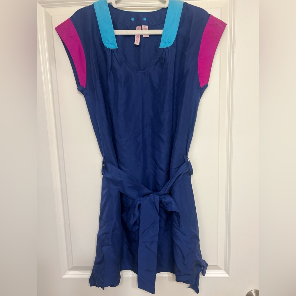 Kerrigan 100% silk Elegant Blue and Pink Mini Dress
